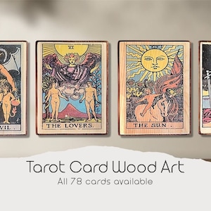 Tarot Card Wood Art, cadeau de tarot, décoration murale d’Halloween, tarot vintage, art du bois antique, cadeau pour elle, cadeau d’Halloween, psychique, horoscope, fortune