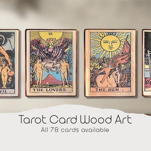 Tarot Card Wood Art, cadeau de tarot, décoration murale d’Halloween, tarot vintage, art du bois antique, cadeau pour elle, cadeau d’Halloween, psychique, horoscope, fortune