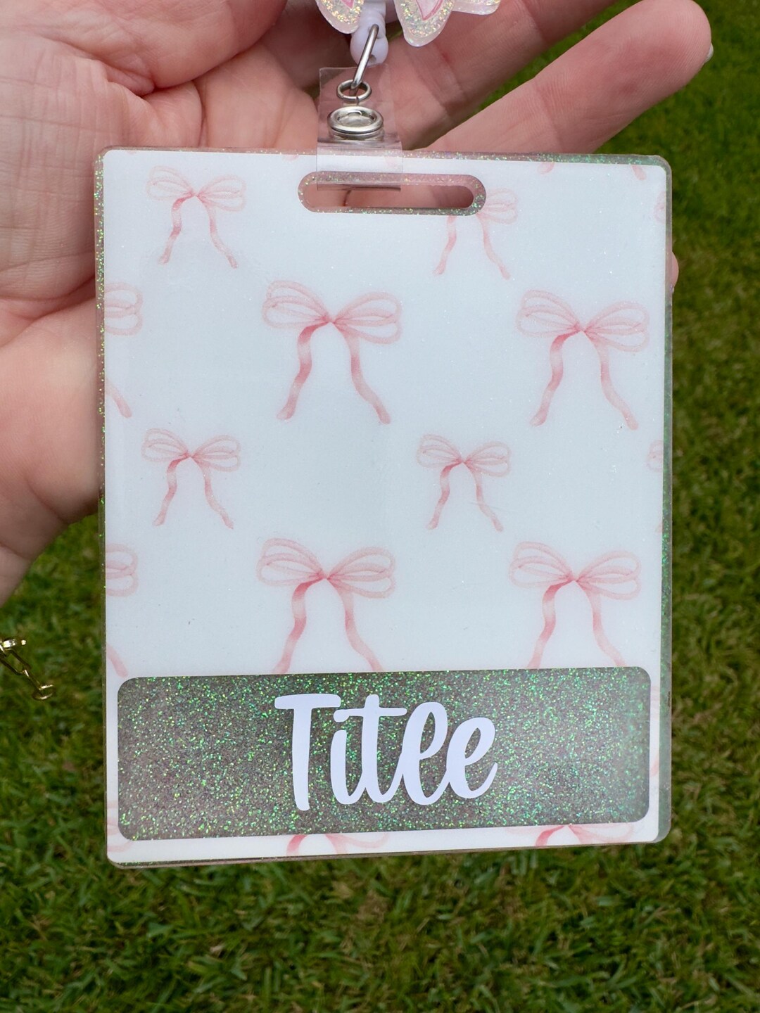 Pink Bow Badge Buddy| Custom Name Tag| Bow Badge Buddy| Custom Badge ...