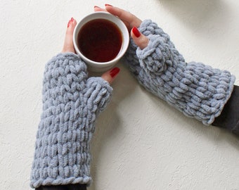 Gray Fingerless Gloves, Knit Fingerless Mittens, Super Soft Gloves, Knit Arm Warmers, Cozy Knit, Handknit Winter Accessory, Gift for Women