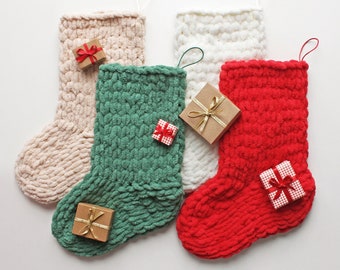 Chunky Hand Crafted Christmas Stocking, Xmas Family Gift Stocking, Soft Knitted Stockings, Christmas Home Decoration, Hand Knitted Stocking