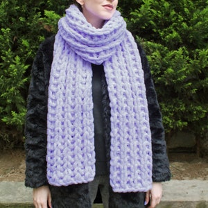 Lavender Knit Scarf, Chenille Scarf, Knit Giant Scarf, Chunky Knit Scarves, Vegan Friendly Gifts, Lilac Winter Accessory, Hand Knitted Gift