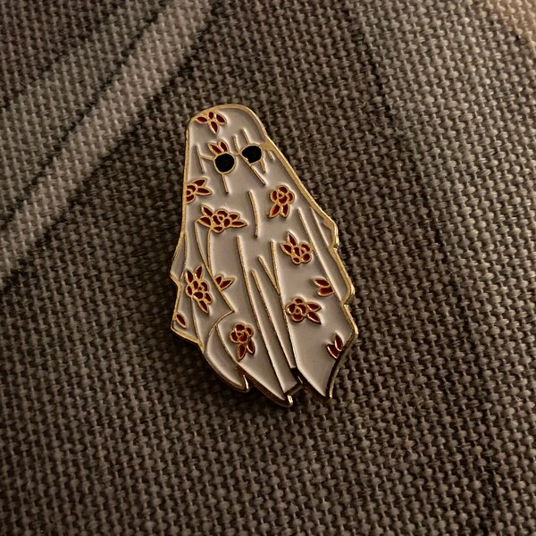 Ghost Enamel Pin Badge Sunglasses Flowers