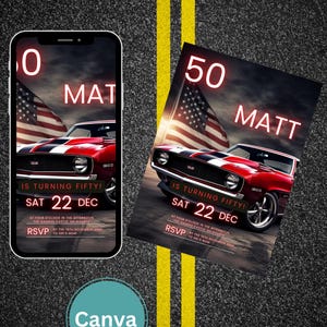 Classic Muscle Car Birthday Invitation - Vintage Car Party Invite - Printable Digital Template - Instant Download