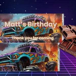 Monster Truck Chocolate Wrapper Template - Customizable Party Favor - Digital Download for Birthday Celebrations -Editable Wrapper