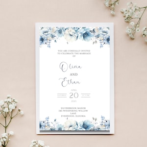 Dusty Blue Wedding Invitations | Wedding Shower | Dusty Blue Bridal Shower Invitation | Editable Template | French Blue | Instant Download