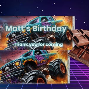 Monster Truck Chocolate Wrapper Template - Customizable Party Favor - Digital Download for Birthday Celebrations -Editable Wrapper