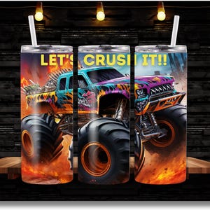 Monster Truck Tumbler Wrap PNG - Kids Racing 20oz Sublimation Design - Fun Truck Tumbler for Kids