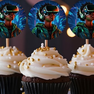 VR Game Party Cupcake Toppers - Instant Download - Gamer Birthday - Virtual Reality Decorations