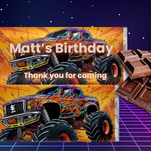 Monster Truck Chocolate Wrapper Template - Customizable Party Favor - Digital Download for Birthday Celebrations -Editable Wrapper