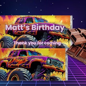 Monster Truck Chocolate Wrapper Template - Customizable Party Favor - Digital Download for Birthday Celebrations -Editable Wrapper