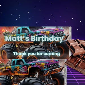 Monster Truck Chocolate Wrapper Template - Customizable Party Favor - Digital Download for Birthday Celebrations -Editable Wrapper