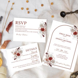 Digital Download | Wedding Invite Suite | Printable Templates | Wedding Bundle | Floral Invite | Burgundy Wedding Invitation Template