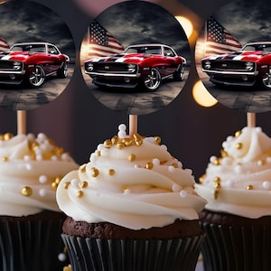 Classic Car Cupcake Toppers, Vintage Car Party Decorations, Birthday Cake Toppers, Retro Vehicle Theme Decor
