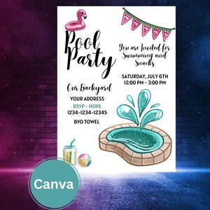 Canva Template | Birthday Pool Party Invitation | Digital Download | Swim Invite | Printable Template | Printable Invitation