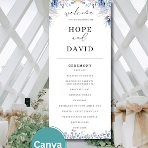 Printable Program, Ceremony Program, Instant Download, Wedding Ceremony, Diy Wedding Program, Navy Wedding Program, Wedding Itinerary,