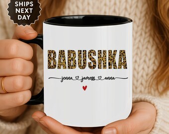 Babushka Mug with Kids Names, Personalized Babushka Coffee Cup, New Babushka Gift, Babushka Grandma Mug, Baby Shower Gift, Mother's Day Gift