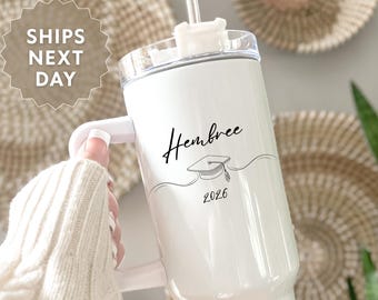 Graduation Tumbler 40oz, Custom Graduate Tumbler with Handle, Class of 2026 Gift, High School Graduation Gift, Grad Mug, Masters Degree Gift