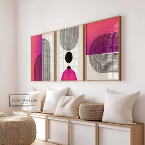 Pink & Black Boho Abstract, Apartment Wall Art, Set Of 3, Minimal Geometry Print, Home Decor, Instant Download, Wall Art, Multiple Size