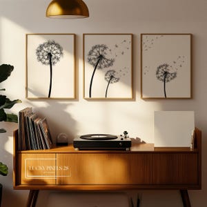 Minimalist Dandelion Print Set: Black and White Wildflower Wall Art (Digital Download)