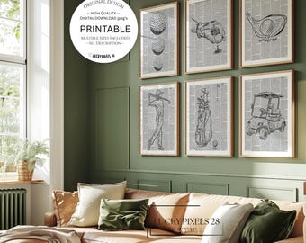 Golf Wall Art Set of 6: Modern Sports Decor (Digital Download