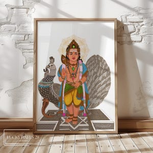 Lord Kartikeya, Murugan, Shanmukha Kunst, Sohn der Gottheit Shiv Parvati, Hinduistische spirituelle Kunst, Instant Download Kunst, Wandkunst, mehrere Größe