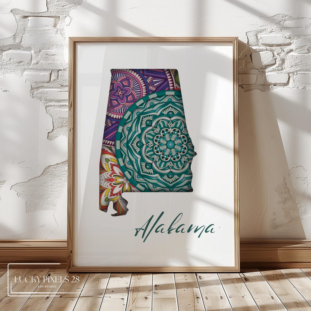 Alabama Map Art Print Hand Drawn State Travel Poster digital Download 