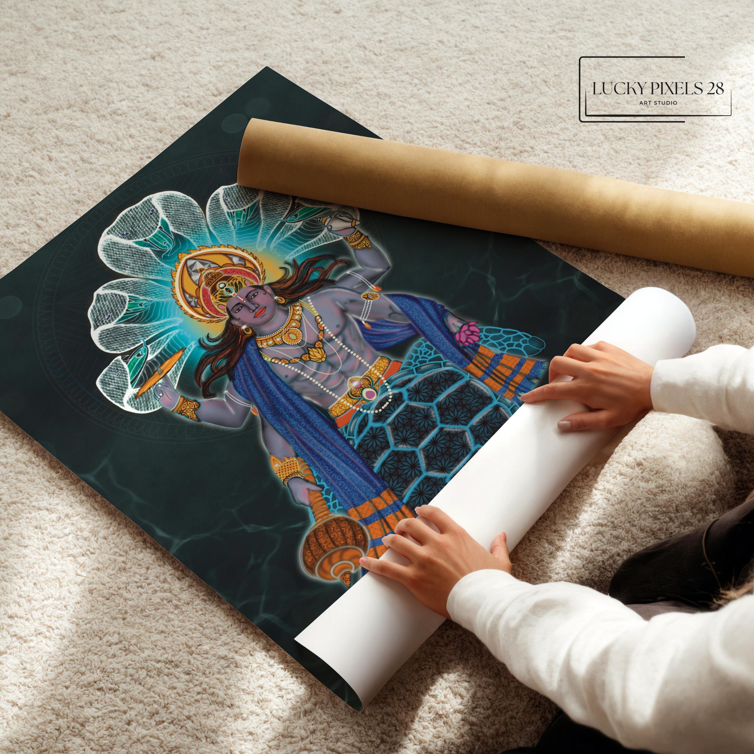 Turtle Gd Kurma Avatar Print: Lord Vishnu Turtle God, Hindu Wall Art (digital ...