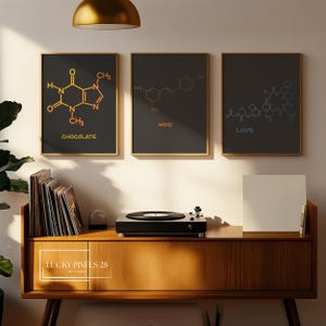 Chocolate, Wine, Love Molecule Art Set 3, PRINTABLE Wall Art, Science Chemistry, Chocolate Love, Bar Decor, Home Bar, Digitsl Download Print