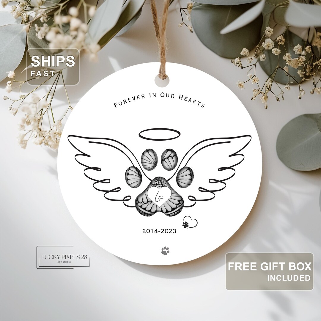 Personalized Pet Memorial Ornament | Angel Wings Paw Print Forever in ...
