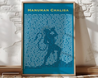 Hanuman Chalisa Art: Teal Hindu Prayer Print (Digital Download)