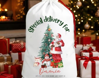 Personalized Christmas Santa Sack – Custom Cotton Drawstring Gift Bag