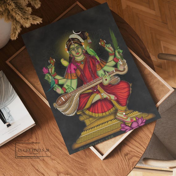 Matangi Maa Digital Art, Hindu Religious Art, Dasha Maha Vidya Wall Art, Powerful Spiritual, Feminine Energy, Instant Download, MultiSize