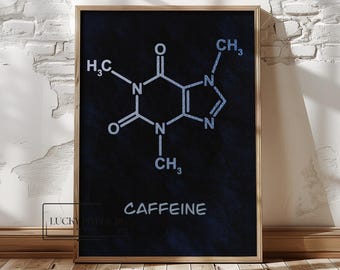 Cafeïnemolecuul kunstafdruk: decor koffiechemie (digitale download)