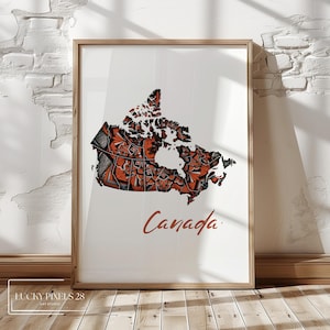 Canada Map Wall Art, Hand Drawn Modern Map of Canada, Travel Inspired Prints, Unique Map Art & Decor, Your Country Maps for Home and Heart