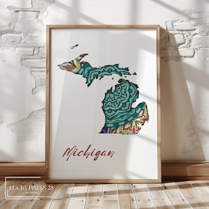 Hand Drawn Michigan Map Art: Travel Poster (Digital Download)