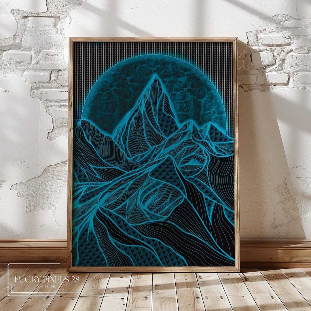 Blue Mountain Sunset Art Print: Minimalist Boho Wall Decor (digital ...