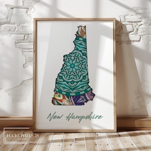 New Hampshire handgezeichnete druckbare Kunst, Reisekarte, New Hampshire Karte, Hampshire Poster, Sofortiger Download, druckbare Kunst, Kunst fürs Wohnzimmer