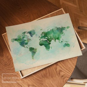 World Map Digital Download, Printable Wall Art, Modern Travel Decor, Horizontal High Resolution Map Poster for Home, Office, Travel Lovers
