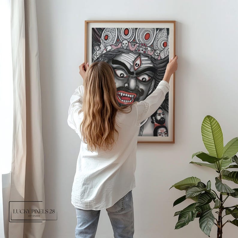 Kaal Bhairav Hand Drawn, Printable Wall Art, Decor Prints, Bhairava