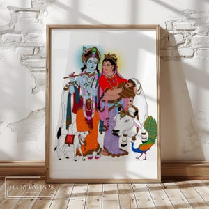 Radha Krishna, Digital Painting, Hand Drawn Sri Krishna, Wall Art, Krishna Prints, Printables, Abstact Art, Krishna Digital Canvas Art Print