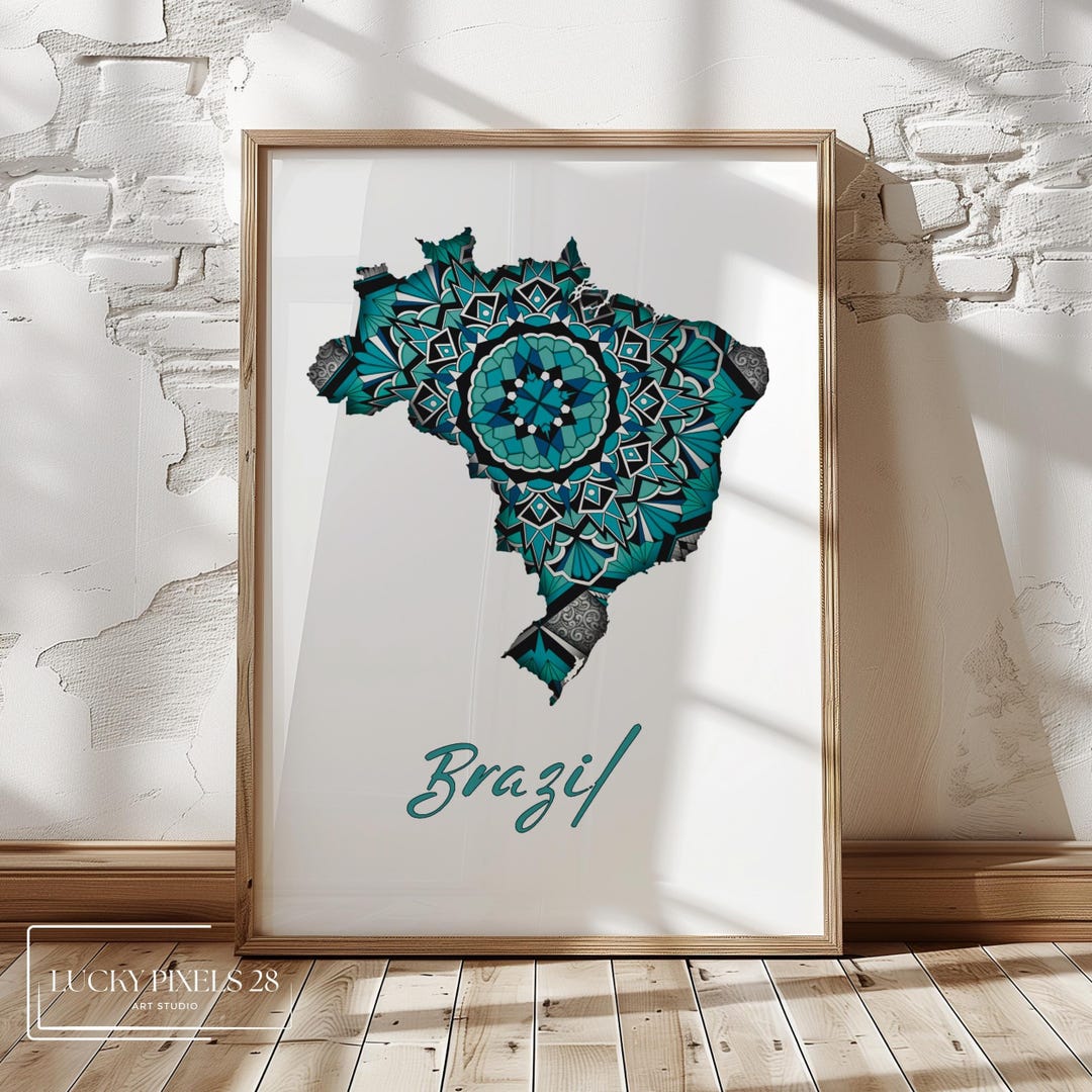 Brazil Map Wall Art, Hand Drawn Modern Map of Brazil, Travel Inspired ...