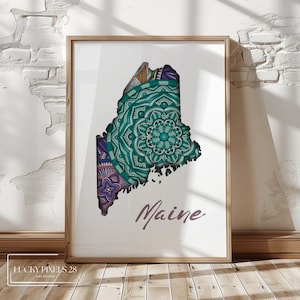 Arte imprimible dibujado a mano de Maine, mapa de viaje, mapa de Maine, póster de Maine, descarga instantánea, arte imprimible, arte digital para sala de estar, arte mural de EE. UU.