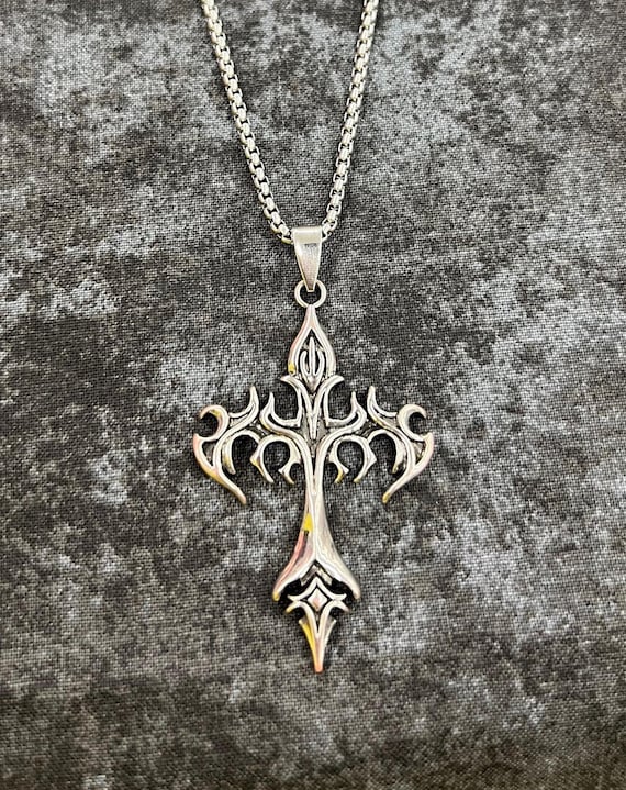 Retro Gothic Flame Cross Pendant Necklace - Goth Necklace