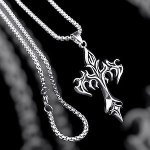 Gothic Flame Cross Necklace - Y2K Biker Pendant