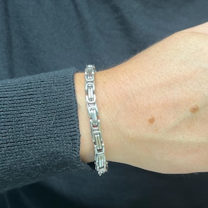 Byzantine Chain Bracelet for Men, Sterling Silver Stainless Steel, Y2K Gothic Grunge Jewelry, Retro Interlocking Link Bangle, Gift for Him
