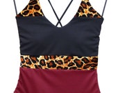 Zelnatt Swimwear, One-Piece Bathing Suit, Velvet Leopard Burgundy Cross Back Swimsuit, Handmade Beachwear.