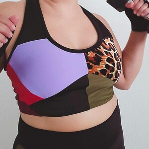 Zelnatt Sports Bra, Outdoor Workout Bra, Stretchy Patchwork Activewear, Athletic Bra, Fitness Crop Top, Plus Size, Made to Order