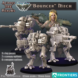 Pinup Corp Bouncer Mech squadron (3 models) by Across The Realms. 32mm scale made to order 3D print.