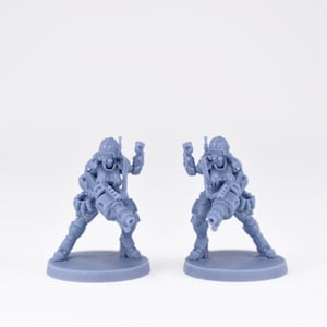 Pinup Corp Stormbabes with grenade launchers (2 models) by Across The Realms. 32mm scale made to order 3D print.